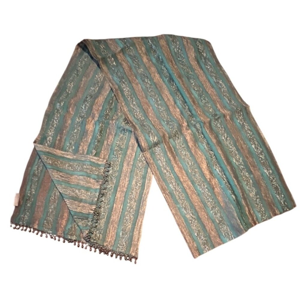 Vintage CBK 100% Silk Beaded Trim Runner Made In‎ India